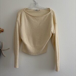 Asymmetrical Cream Off-the-Shoulder Sweater